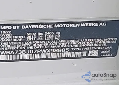 2023 BMW 540 I xDrive z USA, uszkodzony, nr VIN WBA73BJ07PWX98985